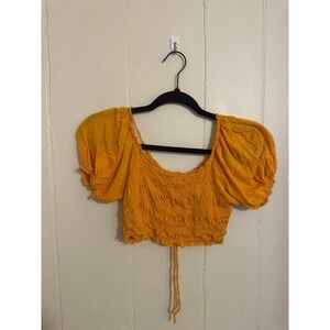 Urban Outfitters Orange Smocked Puff Sleeve Cropped Top Women's Size L